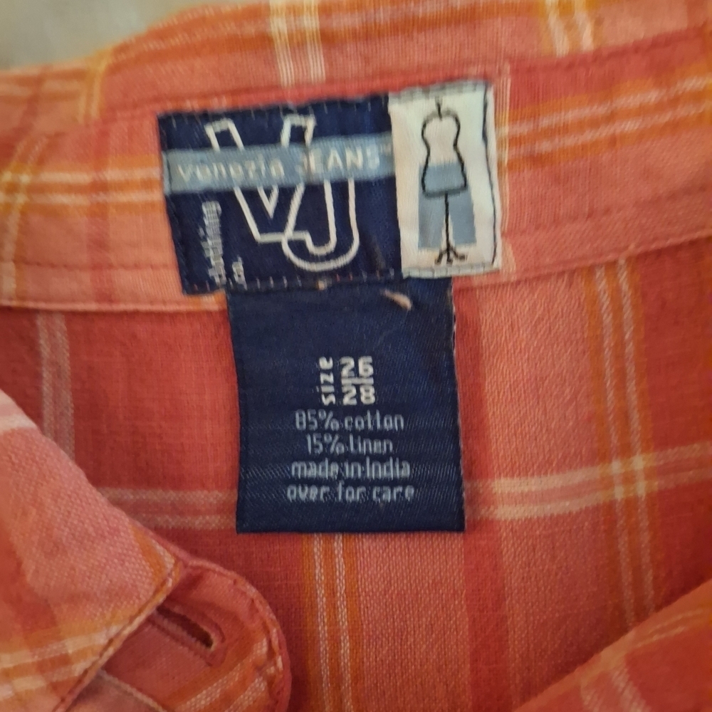 Venezia Jeans Men's Red and Orange Plaid Button Down Shirt - Picture 4 of 5